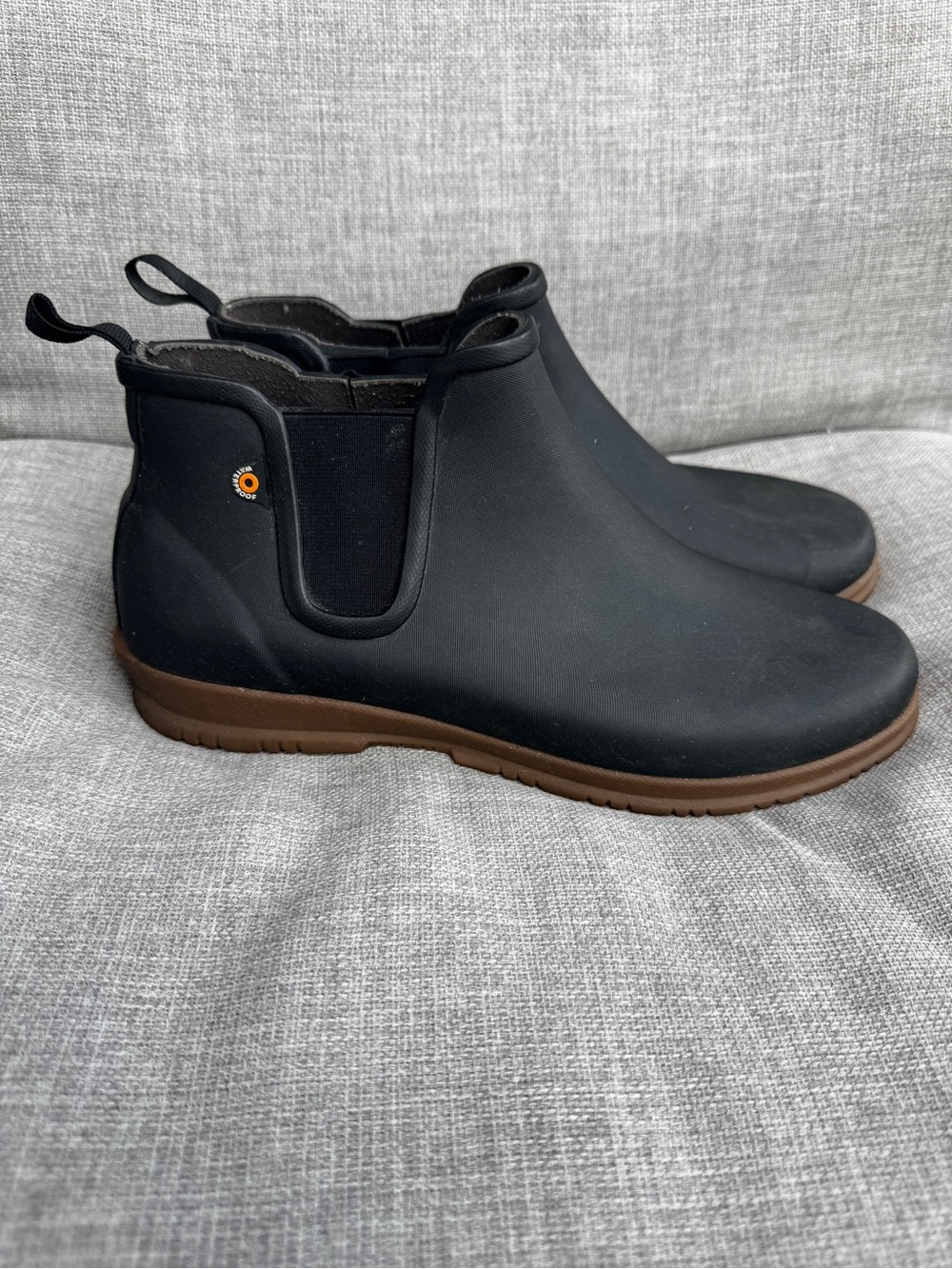 Bogs Black Chelsea-Style Waterproof Rain Boot with Brown Sole